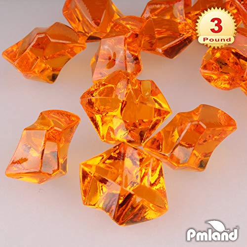 PMLAND 3Lbs Orange Acrylic Ice Rocks – Bulk 550 Pieces Crushed Clear Fake Ice Gems for Vase Filler, Wedding Centerpieces, Table Scatter, DIY Crafts & Aquarium Décor - color: Orange