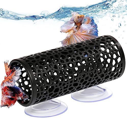 Abizoo Betta Fish Toys - Betta Tunnel Black, Small Hole Hollow Cave, Safer for Small Fish & Shrimp, Aquarium Decor & Hideout Tube - color: Black