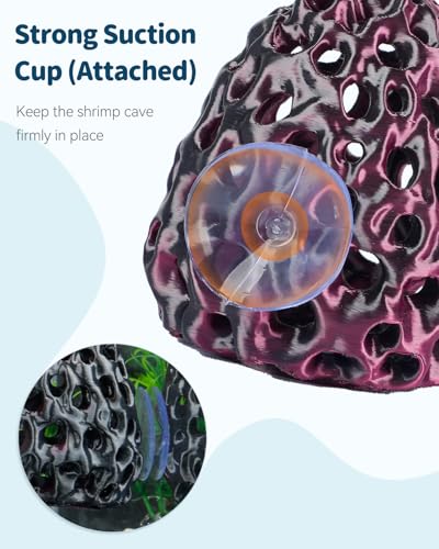 Uniclife Shrimp Cave, Shrimp Hides for Aquarium, Realistic Plastic Aquarium Coral Rock Decorations with Suction Cup, Betta Hideout Tank Accessories for Fish Tank Decor, Purple-to-Black Gradient - color: Purple-to-black Gradient
