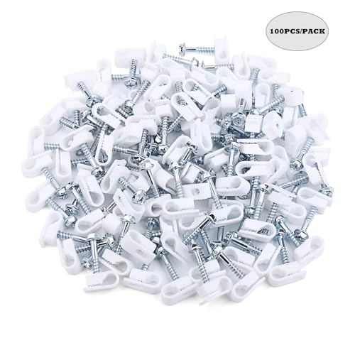Cable Clips with Screws Fastener 1/4 Inch (6 mm) - All Weather Wire Clips for Coaxial, Ethernet,Electrical Cables,Brick/Stucco Siding Clips, UV-Resistant for Outdoor Wall Mount, 100 Pack,White - color: White, size: 100PCS/PACK