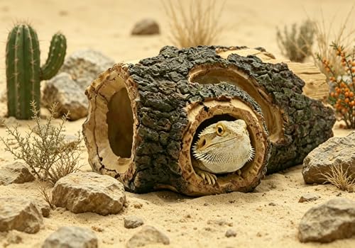 Beard Dragon,Lizard and Reptile Hide,Fish Tank Accessories Hides,Aquarium Decor for Betta Fish,Shrimp,Hermit Crabs,Spiders,Mice,Leopard Geckos,Toads and Frogs (Brown, m)
