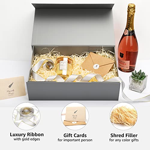 LIFELUM Extra Large Gift Box,13.85 x 8.35 x 4.45 with Magnetic Lid for Presents with Ribbon, Card, Shredded Paper Filler Valentine's Day,Christmas, Holidays, Birthdays - color: Grey, size: 1 count (Pack of 1)