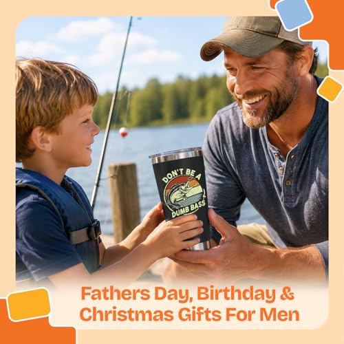 NewEleven Fathers Day Gift For Dad, Him - Fishing Gifts For Men, Fisherman, Father - Practical Gift, Dad Birthday Present, Men, Husband - 20 Oz Tumbler - color: Dumb bass black