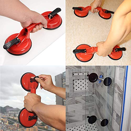 2 Pack Suction Cup Heavy Duty Aluminum Vacuum Plate Handle Glass Holder Hooks to Lift Glass, Granite, Tile, Pad for Lifting - color: 2 Pack Double Plate-Orange