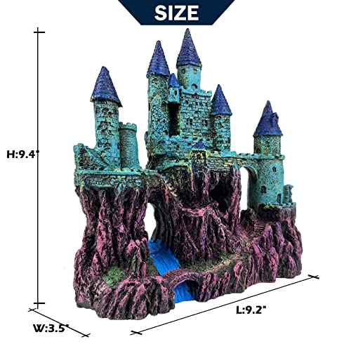 Aquarium Castle Decoration for Fish Tank Castle Cave Hideouts House Plants Supplies Accessories Safe for Freshwater and Saltwater Fish Tanks – Medium（Blue） - color: Age-of-Magic Wizard’s Castle [ Blue ]