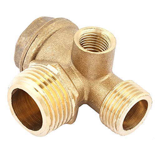 Air Compressor Check Valve, 3-Way Brass Male Threaded Air Compressor Check Valve Tube Central Pneumatic Tool G1/2" x G3/8" x G1/8"