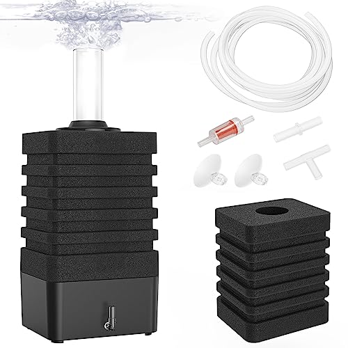 Moonorange Aquarium Bio Sponge Filter Kit, Super-Quiet Submersible Fish Tank Foam Filter with 1 Spare Sponge and Full Accessories, Suits Tanks Within 110 Gallon (L Kit)