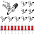 10 Pack Single Way T Shaped Air Flow Control Lever Valve Aquarium Stainless Steel with 10 Pcs Plastic One Way Non Return Valve for Air Pumps Fish Tank Multi-Port Distributor Splitter