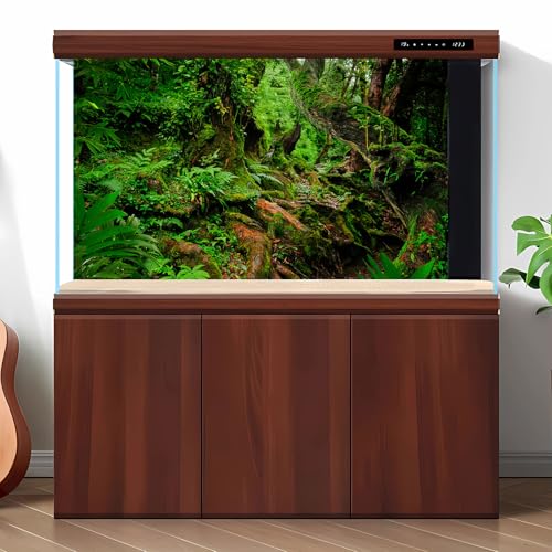Rainforest Reptile Tank Background Tropical Jungle Forest Fish Tank Background Giant Tree Roots Lush Ferns Moss Reptile Tank Backgrounds Jungle Trees Nature Reptile Enclosure Backgrounds 24x12in - color: Pure Green, size: 24(W)x12(H)inches/ 60(W)*30cm(H)
