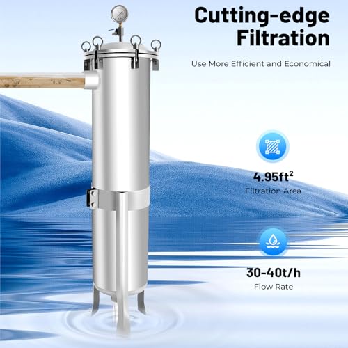 2" NPT Bag Filter Housing Sock Filter, Bag Filtering Equipment 150 Psi 304 Stainless Steel in/Out #2 Bag with Mesh