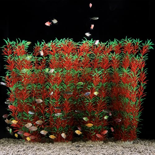 JIHAQUA 2 Pack Aquarium Decor Plastic Plants Extra Large 21 Inches Tall Fish Tank Decorations (Wine 4pcs) - color: Wine 4pcs