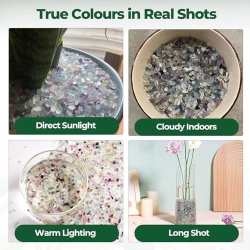 T4U Crystal Chips Stone Crushed Quartz Glass 0.5LB - Fluorite Tumbled Gravel Small Decorative Pebbles Bulk, Mini Polished Rocks Pieces for Crafts, Vases Filler, Succulent Plants, Aquarium Gravel Rocks - color: #4 - Fluorite, size: 0.5 LB