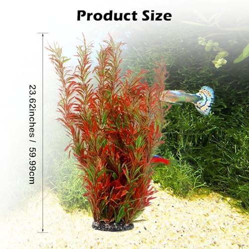 Artificial Aquarium Plant Decorations,23.62 Inches Large Plastic Fish Tank Plants Tall Realistic Aquarium Accessories for Freshwater and Saltwater(Wine and Green,2 Pcs)