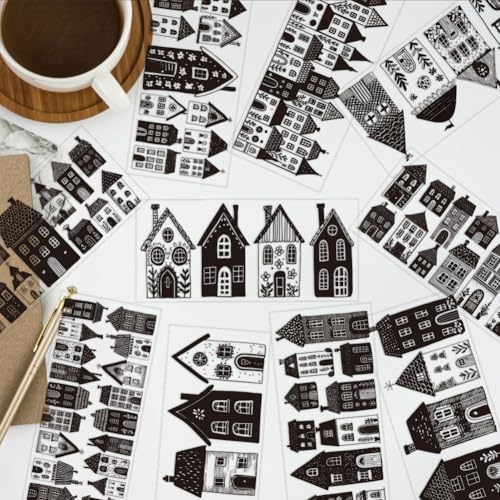 arricraft 10 Sheets House Silhouettes UV DTF Cup Wrap for 16OZ Glass, Black and White Houses Architecture Rub on Decals PVC Transfer Stickers for DIY Cups Wood Funiture 24x11cm/9.4x4.3inch - style: House Silhouettes Theme
