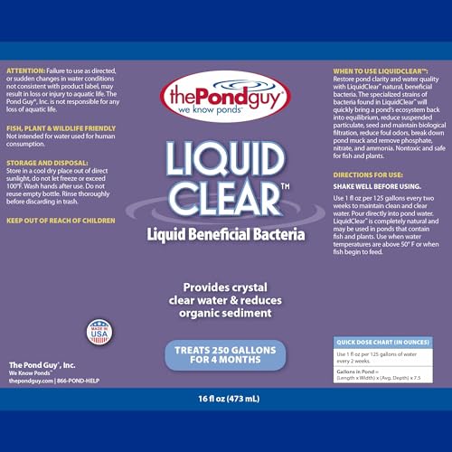 The Pond Guy LiquidClear Beneficial Bacteria Pond Cleaner for Outdoor Water Gardens & Small Ponds, Cloudy Water Reducer, Fish & Plant Safe, 32 Ounce - size: 32 Ounce