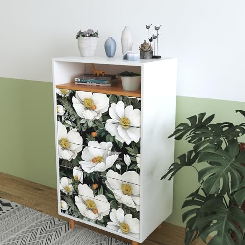 Laatse Large Floral Wallpaper Peel and Stick White Floral Contact Paper 17.5in x 118in Waterproof Self-Adhesive Vintage Botanical Boho Wall Paper for Bedroom Walls Cabinet Drawer Decorative - color: White, size: 17.5" x 118"
