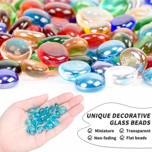 1 LB Sea Blue Flat Glass Beads, 160-180PCS Small Glass Marbles, Mini Flat Round Pebbles for Vase Filler and Floral, Fish Tank Rocks Decorative Gemstones for Home and Aquarium Décor - color: Seablue