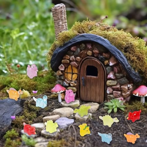 Mini Resin Dinosaur Figures to Hide, 36 PCS Tiny Plastic Dinosaurs Small Little Resin Animal Figurines Miniature Festival Rave Trinkets Bulk Glow in the Dark for Micro Fairy Garden Aquarium Decor - color: Dinosaur