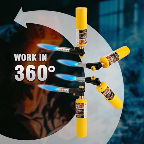 Propane Torch Head Kit with 2x MAPP Gas Tank,4-Flame Blow Torch Head Trigger Start Propane Torch with Igniter MAP Gas Torch Grill Gun on 1-lb Propane Tank Holder for Soldering Brazing Cooking
