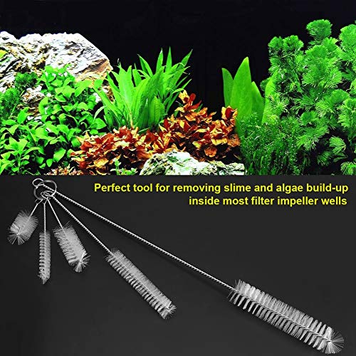 FDIT 5 Pcs Stainless Steel White Aquarium Cleaning Brush,Fish Tube Washing Brush Cleaner Clean Tool Set