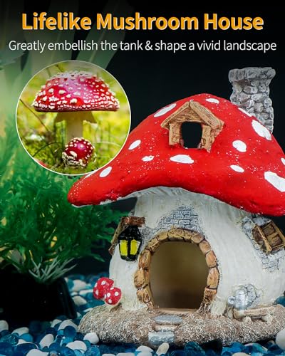 Uniclife Aquarium Mushroom House, Resin Fish Tank Decoration Cottage Ornament for Fish Tank Landscape Aquarium Hideout Hideaway Spawning Cave Decor for Shrimp Betta Goldfish and Reptiles - color: Resin Mushroom
