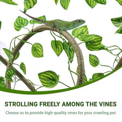 Reptile Tank Accessories, Artificial Plants Vines and Flexible Leaves With Suction Cups, Crested Gecko Tank Long Vines Hide for Climbing, Chameleon, Lizards