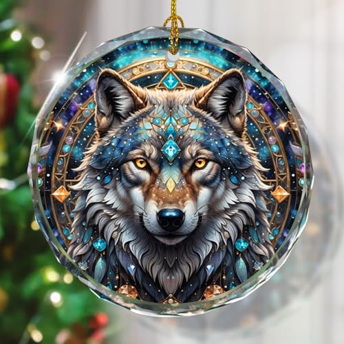 Wolf Stained Glass Ornament, Christmas Ornaments, Christmas Tree Decorations, Wolf Christmas Decoration, Wolf Ornaments for Christmas Tree, Holiday Present Ideas, Gift Exchange - color: Wolf