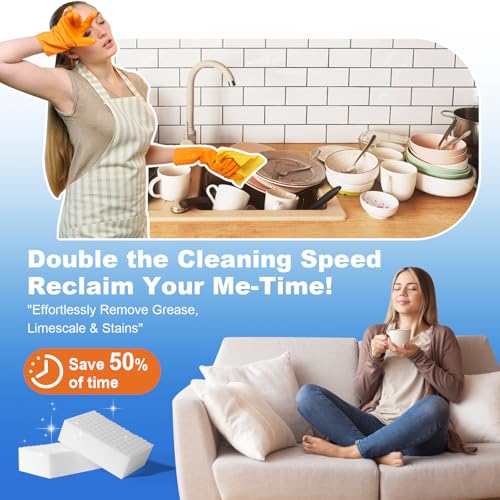 50-Pack Extra-Thick Melamine Sponges 3.94" 2.76" 1.18" Durable Kitchen & Bathroom Cleaning Pads Powerful, Non-Scratch, Water-Activated Magic Sponge - size: 50 Ct (Ultra-Durable)