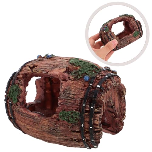 Toddmomy Aquarium Barrel Cave Fish Hiding House Resin Ornament Large Red Hideout Decoration for Shrimp and Betta Fish Tank Landscaping Accessory