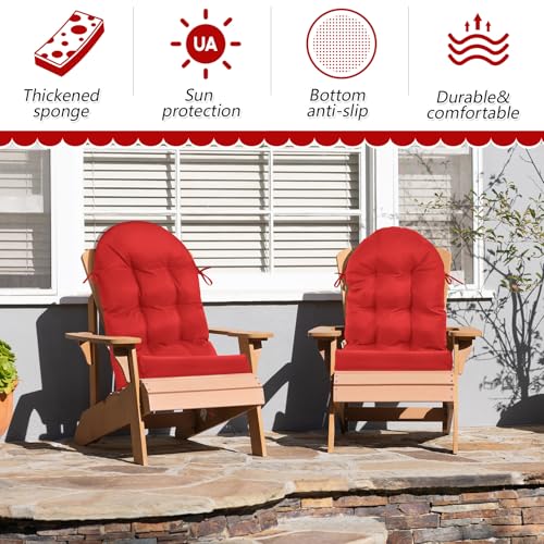 Geelin 2 Pcs Outdoor Patio Chair Cushion Thick High Back Adirondack Chair Cushion Tufted Weather & Fade Resistant Anti-Slip Outside Rocking Chairs Pads with Ties, 44 x 19 x 4 Inch (Red) - color: Red