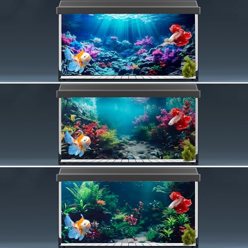 3 Pack Aquarium Background, 30x18 inches Polyester Aquarium Background, Cloth Fish Tank Background, Undersea Corals Sunshines & Rock Aquatic Plants - size: 30x18 Inch