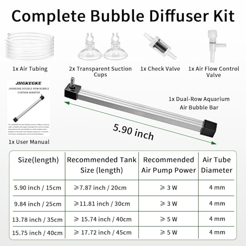 Aquarium Air Bubble Bar, 5.9 Inch Double Row Fine Mist Air Bubble Curtain Wall, Self-Sinking Fish Tank Air Diffuser Set, Enhanced Oxygen Bubble Strip for Freshwater Saltwater Hydroponics - size: 5.9 Inch