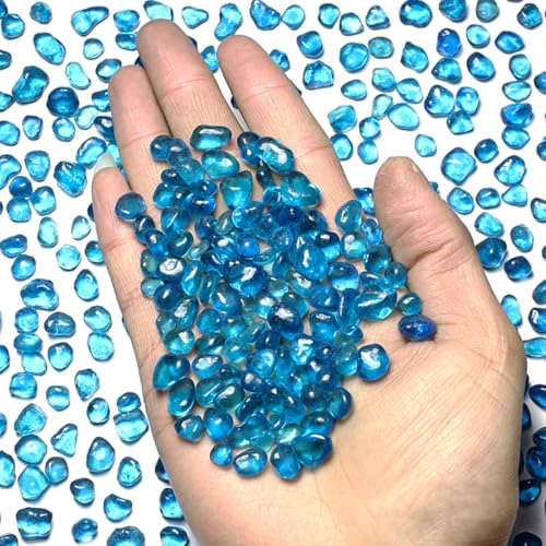 Glass Stones, 1Lb/460g Irregular Sea Glass Pebbles Non-Toxic Artificial Crystal Gemstones for Aquarium Turtle Tank Vase Filler Terrarium Flowerpot Decoration, Lake Blue - color: Lake Blue