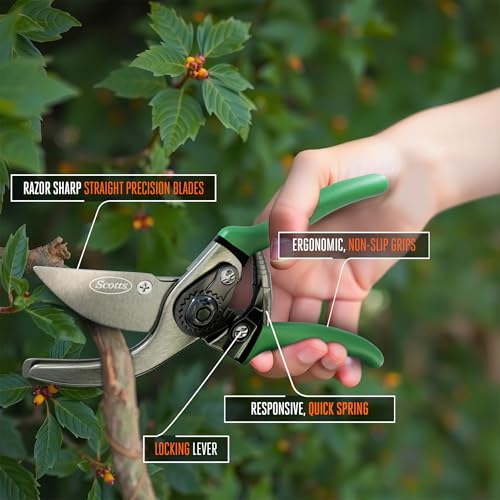 Scotts 8 in. Bypass Pruning Shears – 1/2 in. Cutting Capacity; Gardening Hand Pruner with Sharp Carbon Steel Blade and Non-Slip Grip – Lightweight Garden Tool for Live Plants and Soft Stems - style: Bypass Pruner
