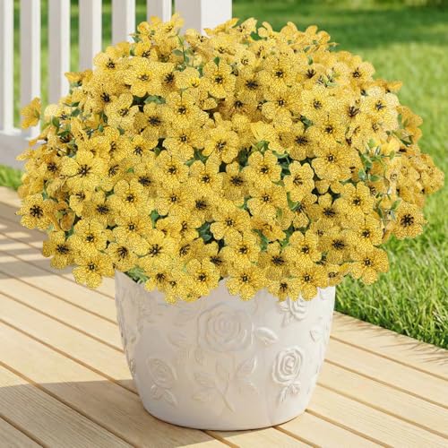 Artificial Flowers Fake Plants for Outdoors Spring Decoration, 13Bundles Silk Realistic UV Resistant Faux Flowers for Outside Planter Porch Yard Patio Garden Home Indoor, Yellow - color: Yellow, size: Artificial Flowers(13 Pcs)