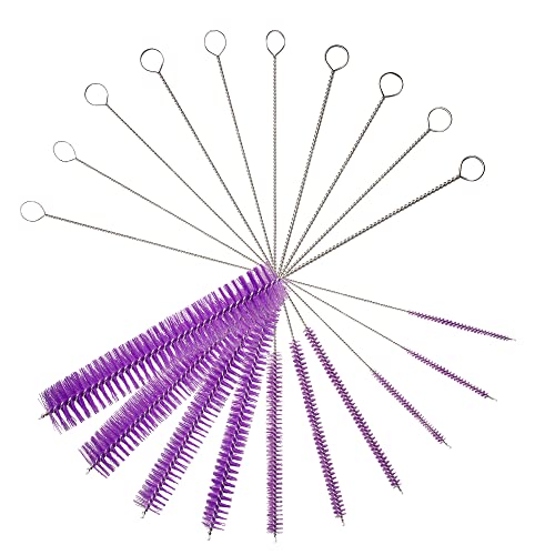10" Detailed Craft Brush Set - 10-Pack Nylon Wire Purple | 10 distinct precise brush dimensions, Smooth non-snagging steel shanks, Cleans intricate metal tubes airbrushes and glass - color: Purple, size: 10pk - 2mm 3mm 4mm 5mm 6mm 8mm 12mm 16mm 20mm 24mm