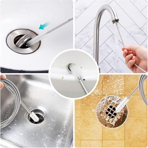 2 Pack 59" Flexible Pipe Cleaner Brush, Rustproof Bendable Drain Brush with Dual Bristles for Home, Bathroom, Car & Aquarium - color: 59inch