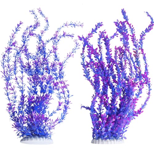 Hamiledyi Aquarium Plastic Plants Aquarium Decor Artificial Fish Tank Plants,Tall Fish Tank Decorations, Extra Large Aquarium Plant 23.6-inch Tall,2PCS（Purple Style B） - color: Purple（style B）