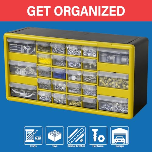 Akro-Mils 26-Drawer Plastic Drawer Storage Cabinet for Garage Organization, Bead Organizer, Building Bricks Storage, Teacher Toolbox, Makeup Organizer, 20" W x 6" D x 10" H, 10126 Yellow - color: Yellow, size: 26 Drawer, style: 1 Pack