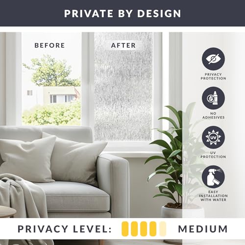 Rain Window Privacy Film by Artscape - Decorative Textured Glass Design, Static Cling, Blocks Views, Not Light, UV Protection, Non-Adhesive Water-Applied Installation, Made in USA - 36 x 72 Inch - color: Rain