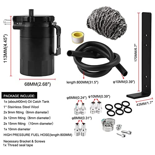 RULLINE Universal 350ml Reservoir Tank Oil Catch Can Tank 0046 Aluminum Polish Baffled Reservoir with Bracket Black - color: Black, size: Upgraded version with bracket