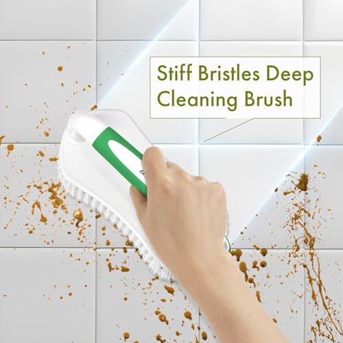 Amazer Scrub Brush for Cleaning Comfort Grip Shower Scrubber Stiff Bristles with Handle Heavy Duty Cleaner Brush for Tub Sink Carpet Floor - Pack of 2 (Green+Green) - color: Green+green