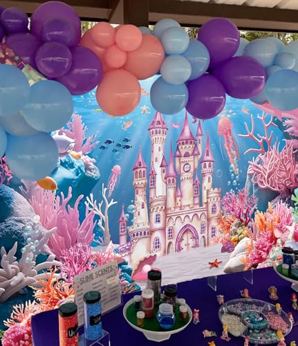 Under The Sea Backdrop Summer Underwater World Wonderland Castle Coral Shell Mermaid Ocean Theme Photography Background Girls Princess Baby Shower Birthday Party Decorations Photo Props (7x5FT) - size: 7x5FT