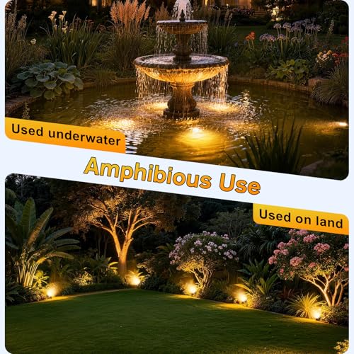POPOSOAP LED Underwater Pond Lights 6-Head, IP68 Waterproof Pond Lights with Timer, 90° Rotatable Design & Gravity Base Fountain Lights for Pond Fountain Waterfall Aquarium Pool -P66HZ - size: 6 Warm White Lights- Corded Electric