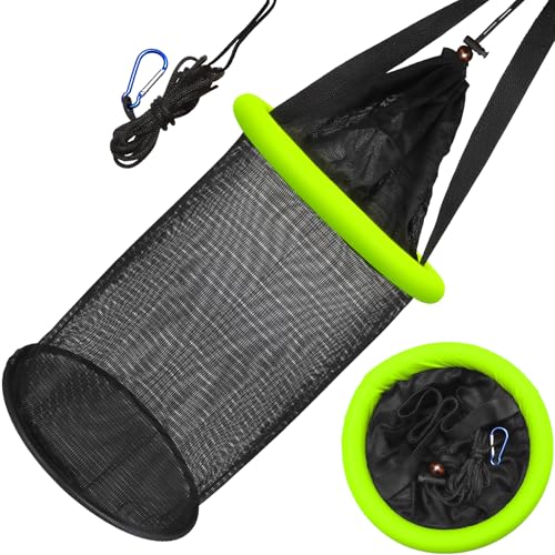 Dovesun Floating Fishing Basket, Collapsible Fishing Net Portable Nylon-mesh | Coated Nylon Net Bait Storage Cage for Keeping Crayfish Minnows Leaches and Other Live Baits - color: 5 Gallons-Green(Small Minnow Bait Bag), size: Diameter of the bottom: 9.8"