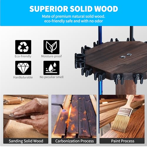 360° Rotating Natural Wood Fishing Rod Holder, Round Floor-Standing Fishing Rack Stores 16 Rods, Fishing Pole Storage Organizer for Garage, Basement, or Shed, Easy to Install - color: Brown, size: Round