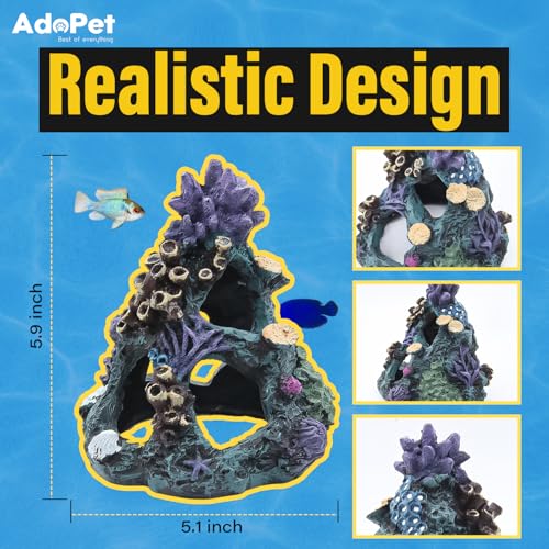 Colorful Resin Fish Tank Ornament with Multiple Hiding Spots, Safe Shelter for Small and Medium Aquariums, Stress-Relief Underwater Decor, Easy to Clean (Coral Reef)