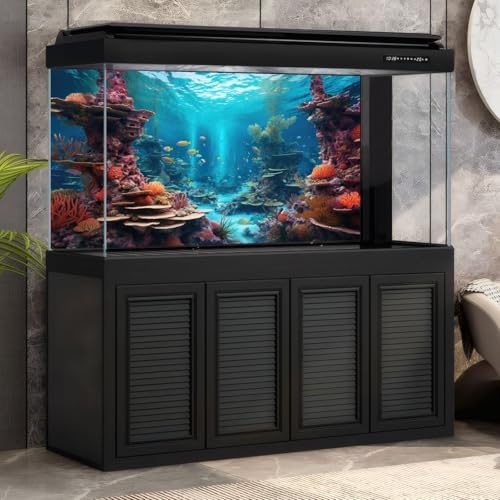 Under The Sea Aquarium Background Vibrant Coral Reef Turquoise Ocean Seascape Fish Tank Background Aquatic Seagrass Submerged Structure Terrarium Backgrounds Underwater Reptile Backgrounds 24x12in - color: Blue_Purple, size: 24(W)x12(H)in