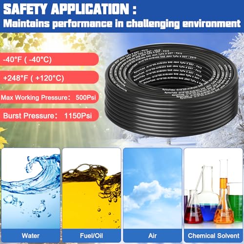 5/16" OD x 50FT DOT Air Line Black SAE J 844 PA12 Nylon Air Brake Tubing with Cutter and Teflon Tape, Pneumatic Nylon Air Line Hose for Semi Truck Trailer Air Brake System & Fluid Transfer - size: 50FT-5/16"OD