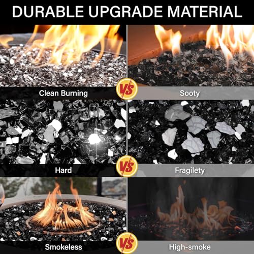 NUPICK 10 Pound Fire Glass, 1/2 Inch Reflective Fire Glass, Fit with Fire Pit Glass and Fireplace Glass, Black - color: Black, size: 10 Pound (1/2")